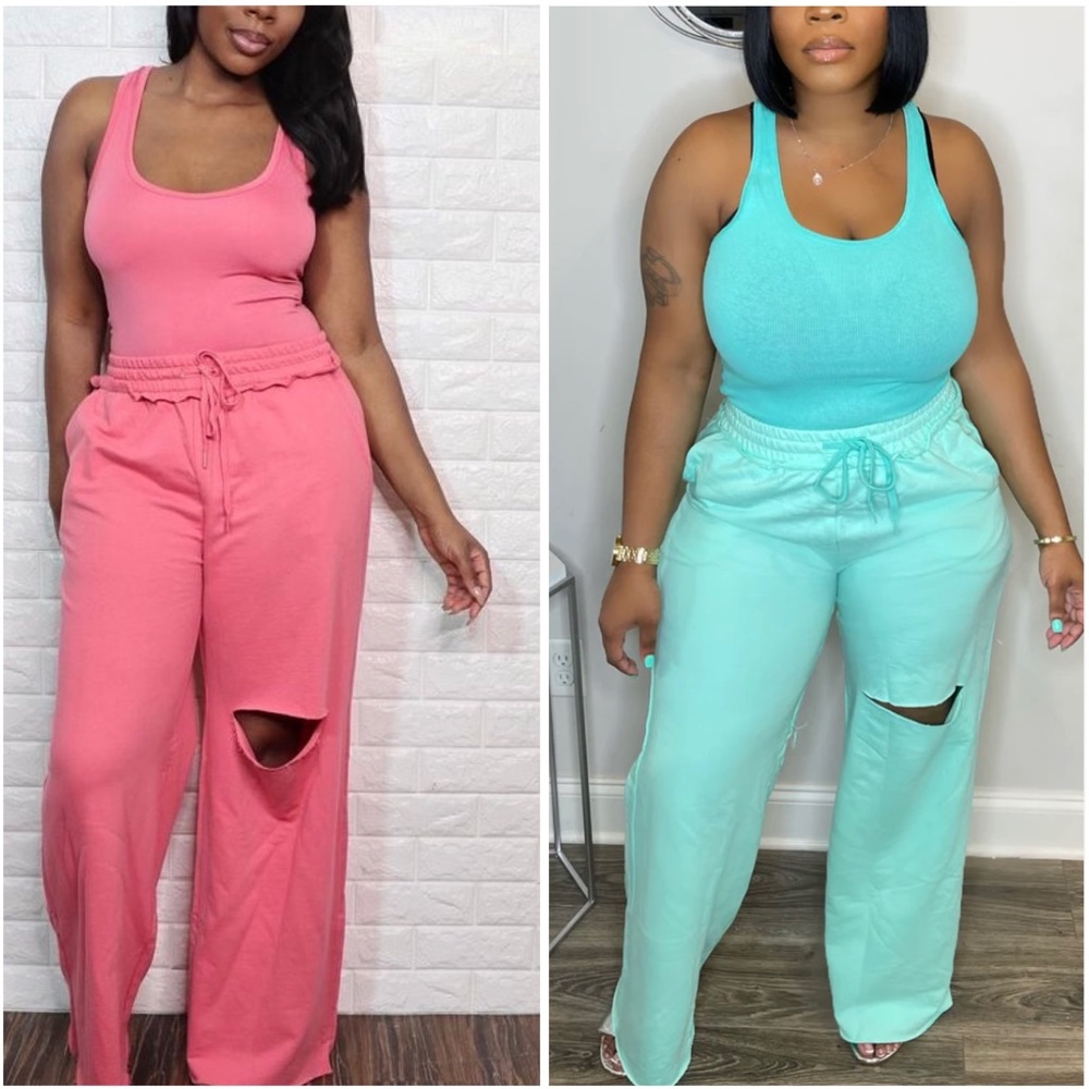Bodysuit with matching slit knee drawstring pants Desert Rose XL, Mint L and XL